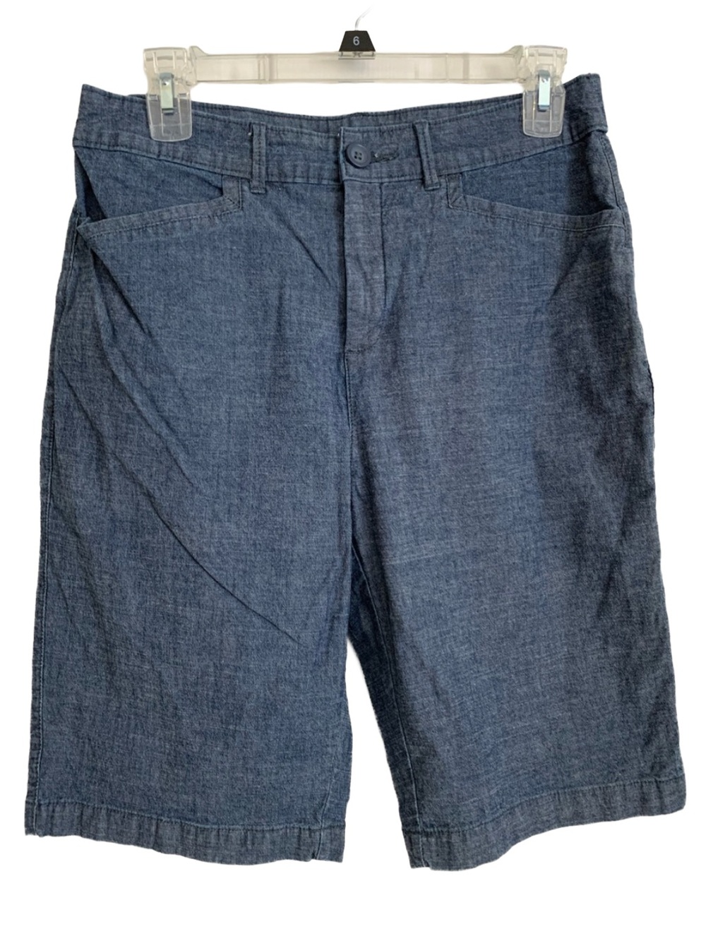 CROFT & BARROW Women’s Blue Chambray Cotton Spandex Unlined Bermuda Shorts